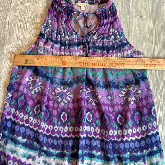 Anthropologie Adiva Purple Boho Pattern Halter Style Top Front Tie Lined Medium. - Picture 9 of 10